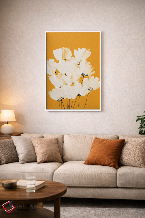 تابلو مدرن گل های سفید روی زمینه طلایی اثر مورگان هارپر نیکولز - D3W