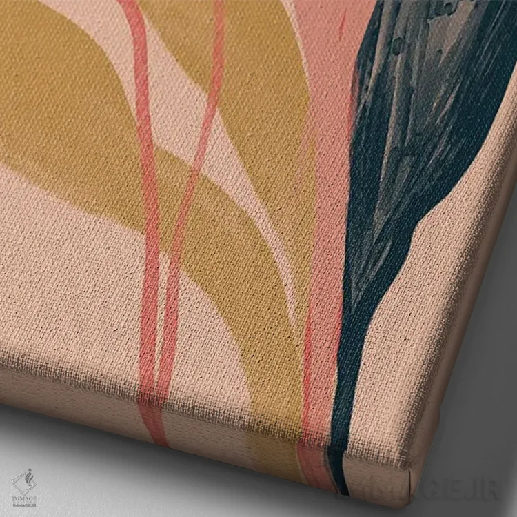 تابلو مدرن گل های سرمه ای، صورتی و طلایی روی هلویی اثر مورگان هارپر نیکولز - نمای نزدیک بافت بوم