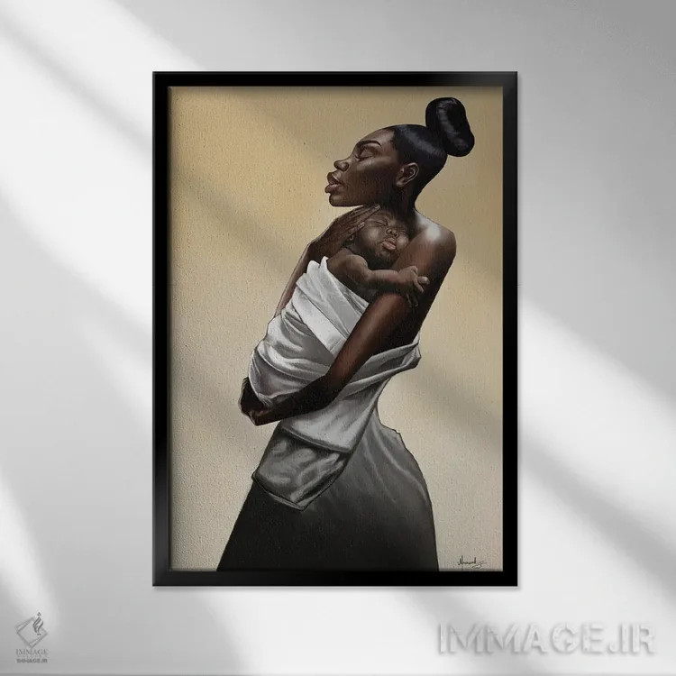 تابلو دکوراتیو مادری اثر ماناسه جانسون - نمای قابدار مشکی