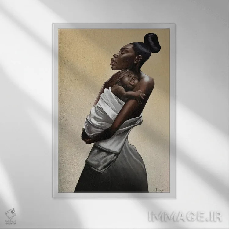 تابلو دکوراتیو مادری اثر ماناسه جانسون - نمای قابدار سفید