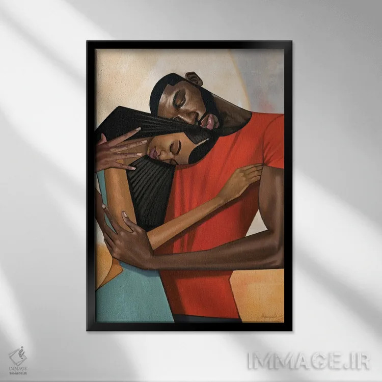 تابلو دکوراتیو زوج آرامش اثر ماناسه جانسون - نمای قابدار مشکی