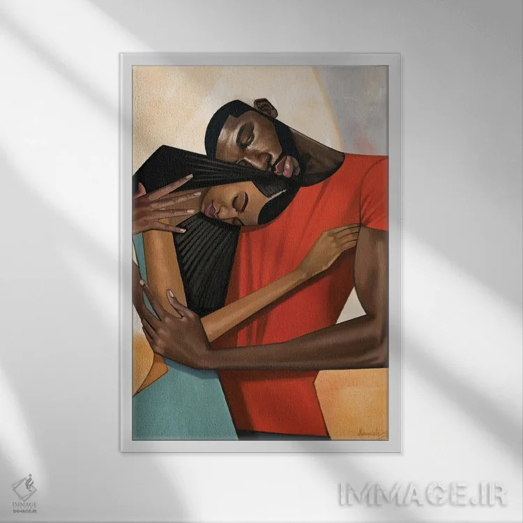 تابلو دکوراتیو زوج آرامش اثر ماناسه جانسون - نمای قابدار سفید