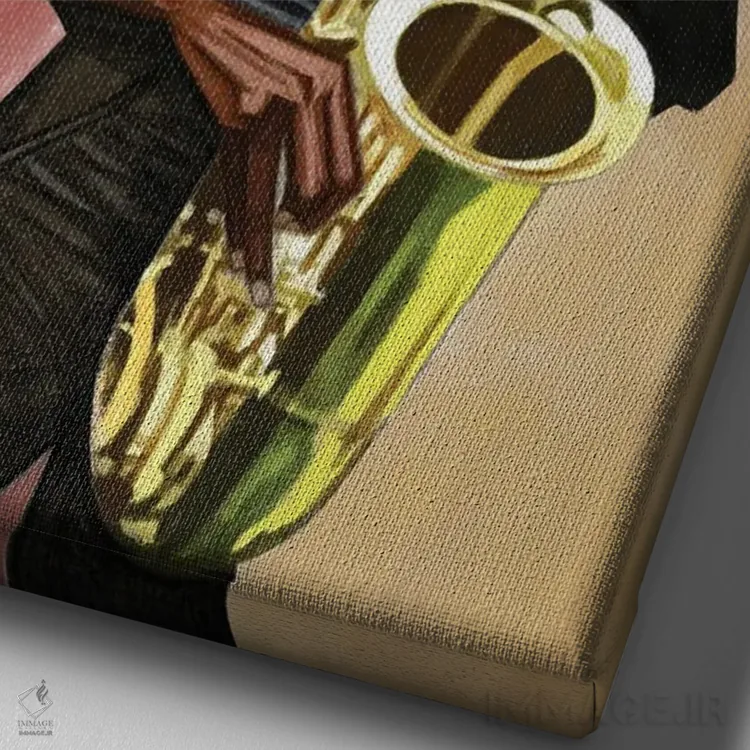 تابلو دکوراتیو نوازنده ساکسوفون اثر ماناسه جانسون - نمای نزدیک بافت بوم