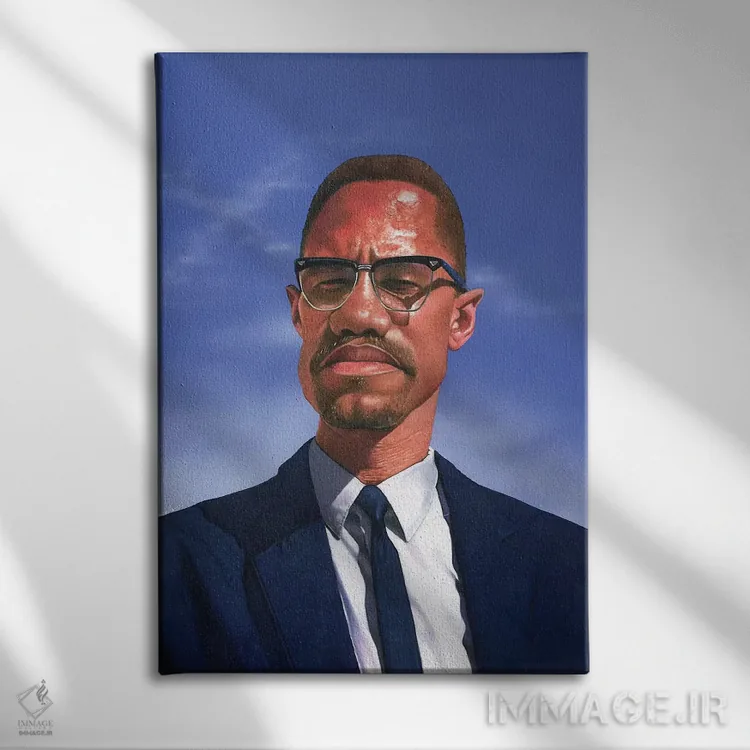 تابلو دکوراتیو مالکوم ایکس اثر ماناسه جانسون - نمای روبهرو روی دیوار