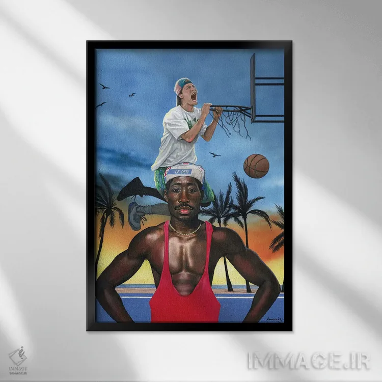 تابلو دکوراتیو مردان سفیدپوست نمی توانند بپرند اثر ماناسه جانسون - نمای قابدار مشکی