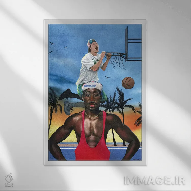 تابلو دکوراتیو مردان سفیدپوست نمی توانند بپرند اثر ماناسه جانسون - نمای قابدار سفید