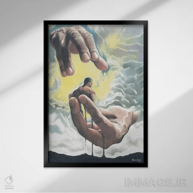 تابلو دکوراتیو "آفرینش مرد" اثر ماناسه جانسون - نمای قابدار مشکی