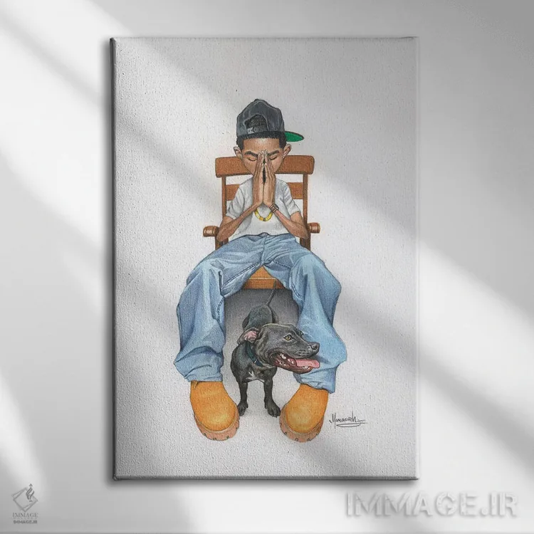 تابلو مدرن "پسربچه دعا" اثر ماناسه جانسون - نمای روبهرو روی دیوار