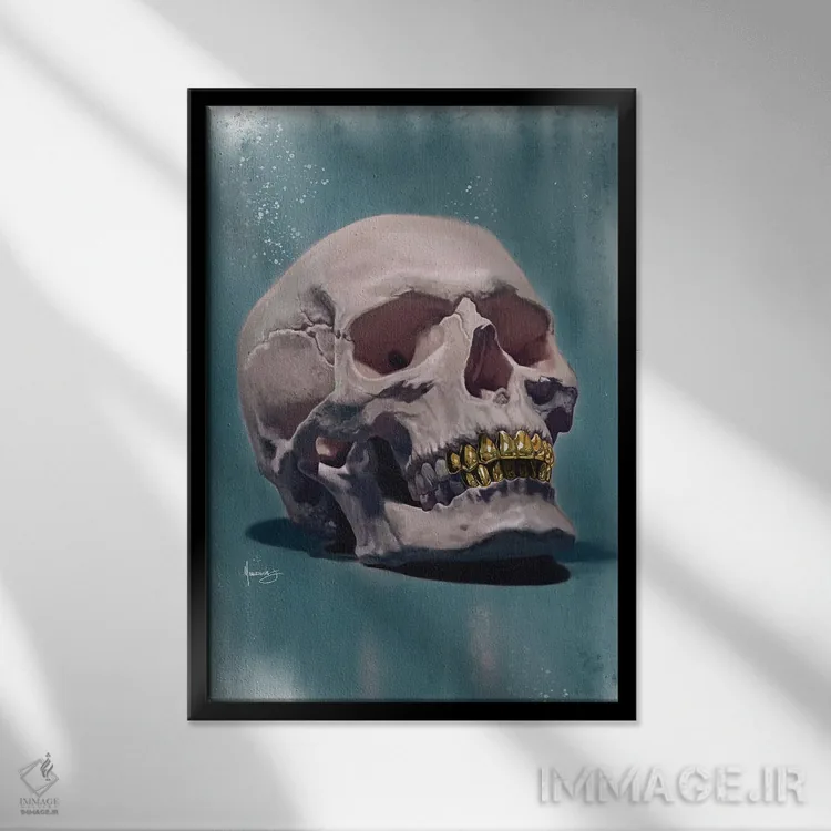 تابلو دکوراتیو "گریل جمجمه" اثر ماناسه جانسون - نمای قابدار مشکی