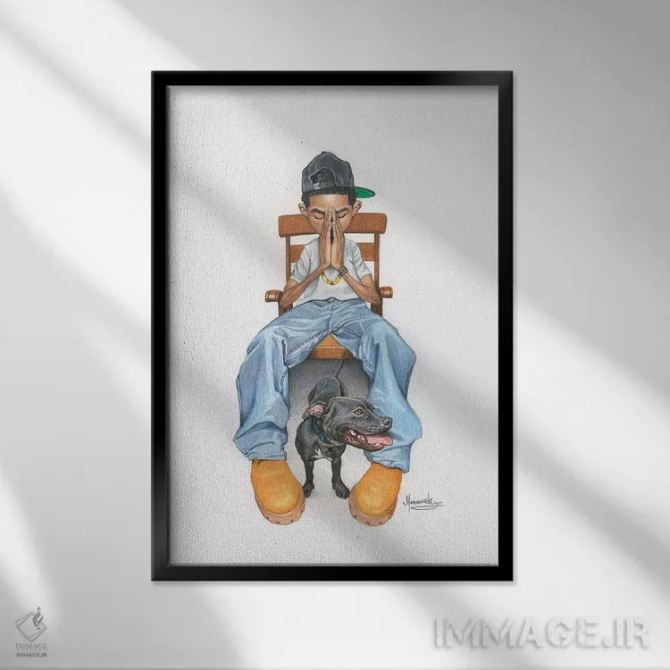 تابلو مدرن "پسربچه دعا" اثر ماناسه جانسون - نمای قابدار مشکی