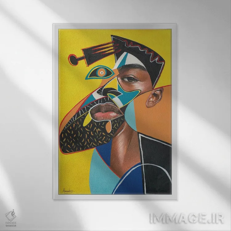 تابلو دکوراتیو "مرد با شانه آفرو" اثر ماناسه جانسون - نمای قابدار سفید