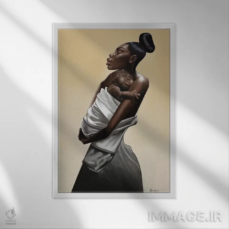 تابلو دکوراتیو "مادر و کودک" اثر ماناسه جانسون - نمای قابدار سفید