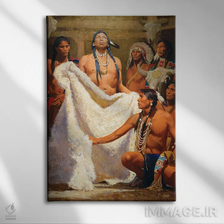 تابلو دکوراتیو "ردای بوفالوی سفید ۲" اثر دیوید من - نمای روبهرو روی دیوار