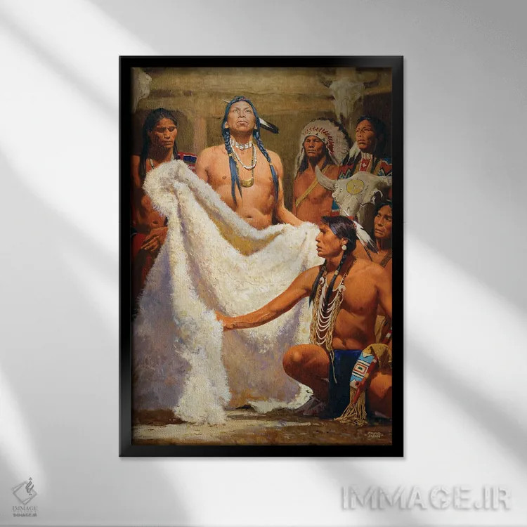 تابلو دکوراتیو "ردای بوفالوی سفید ۲" اثر دیوید من - نمای قابدار مشکی