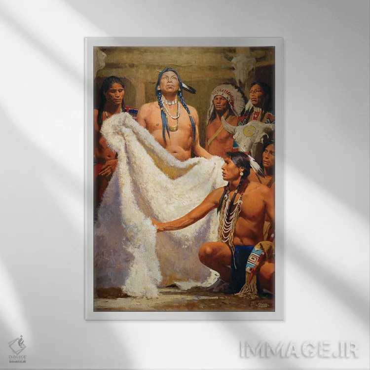 تابلو دکوراتیو "ردای بوفالوی سفید ۲" اثر دیوید من - نمای قابدار سفید