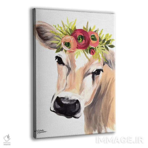 تابلو دکوراتیو گاو جرسی با تاج گل اثر میشل نورمن - نمای پرسپکتیو محصول