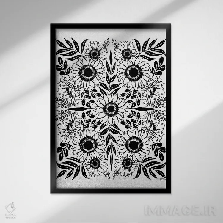 تابلو مدرن منتخبی از گل آفتابگردان اثر میشل نورمن - نمای قابدار مشکی