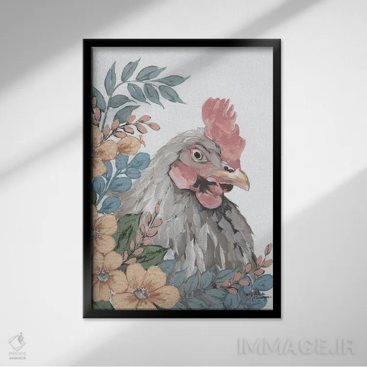 تابلو دکوراتیو مرغ در باغ اثر میشل نورمن - نمای قابدار مشکی