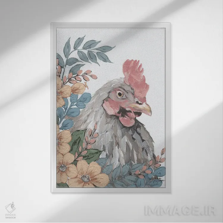 تابلو دکوراتیو مرغ در باغ اثر میشل نورمن - نمای قابدار سفید