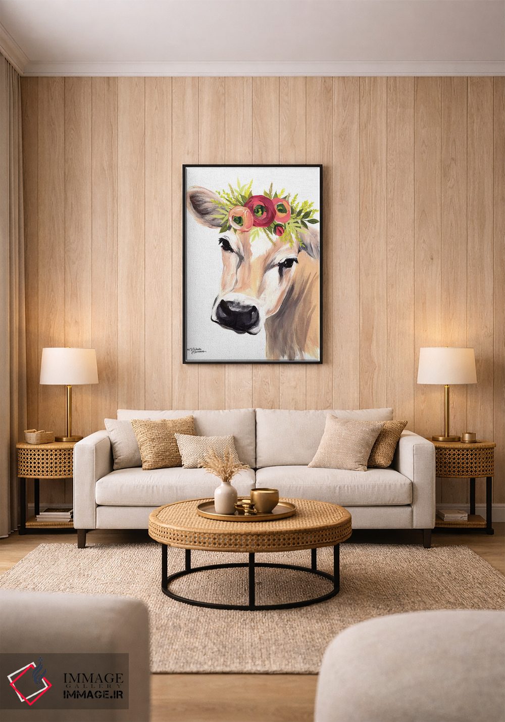 تابلو دکوراتیو گاو جرسی با تاج گل اثر میشل نورمن - D1B