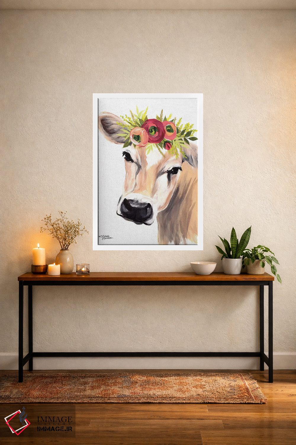 تابلو دکوراتیو گاو جرسی با تاج گل اثر میشل نورمن - D3W