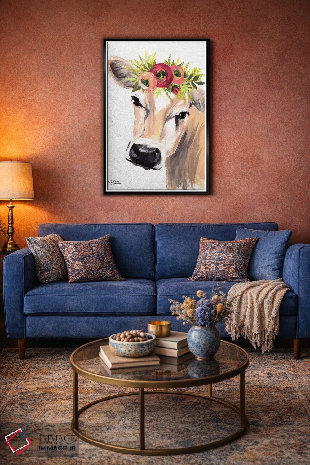 تابلو دکوراتیو گاو جرسی با تاج گل اثر میشل نورمن - D4B