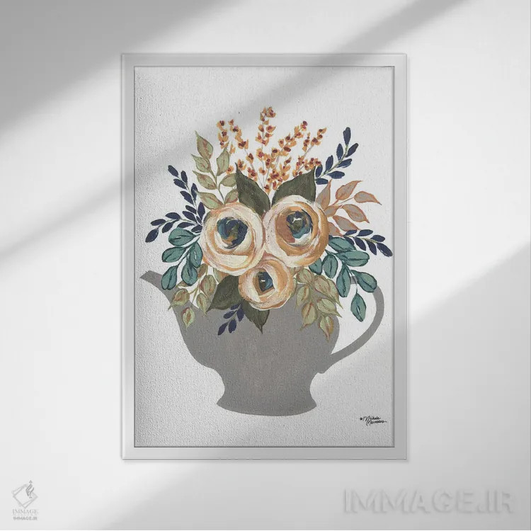 تابلو دکوراتیو کاسه های گلدار پاییزی اثر میشل نورمن - نمای قابدار سفید