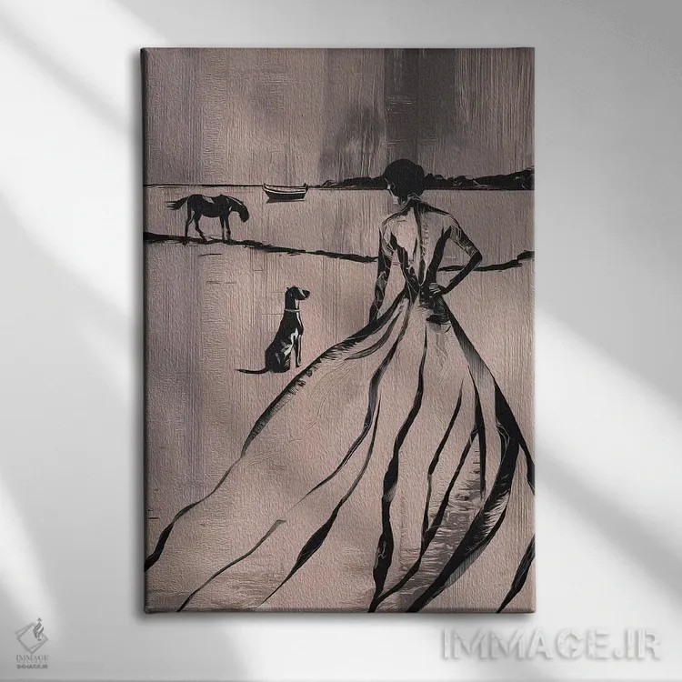 تابلو مینیمال زن در کنار دریاچه اثر آندریاس ماگنوسون - نمای روبهرو روی دیوار