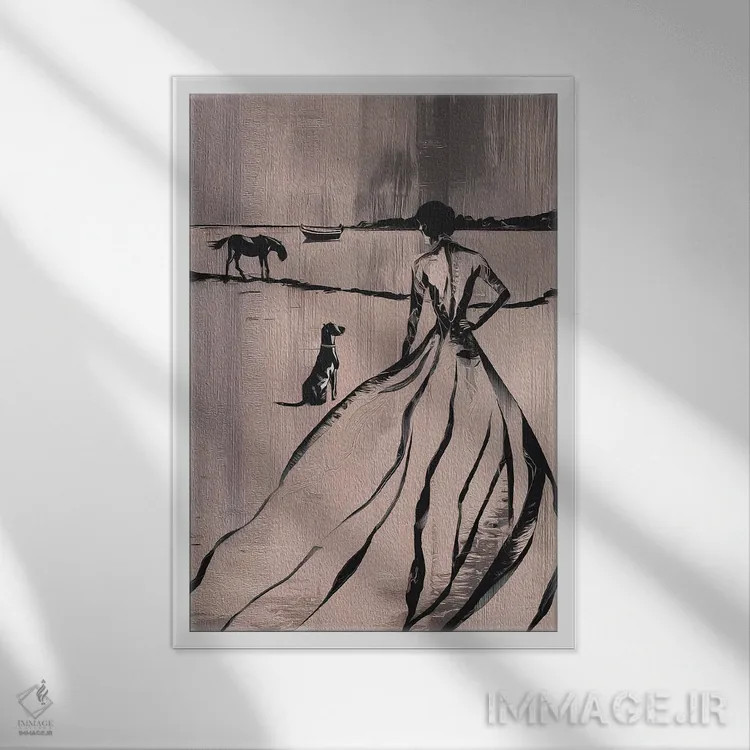 تابلو مینیمال زن در کنار دریاچه اثر آندریاس ماگنوسون - نمای قابدار سفید