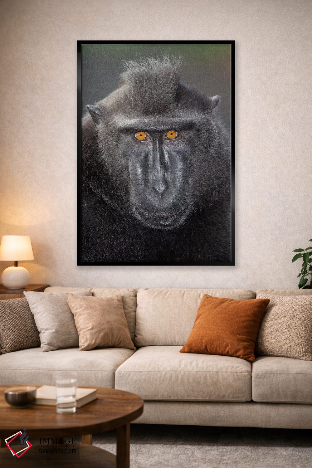 تابلو دکوراتیو تماس چشمی ماکاک تاج دار سیاه آلفا اثر موگنس تروله - D2B