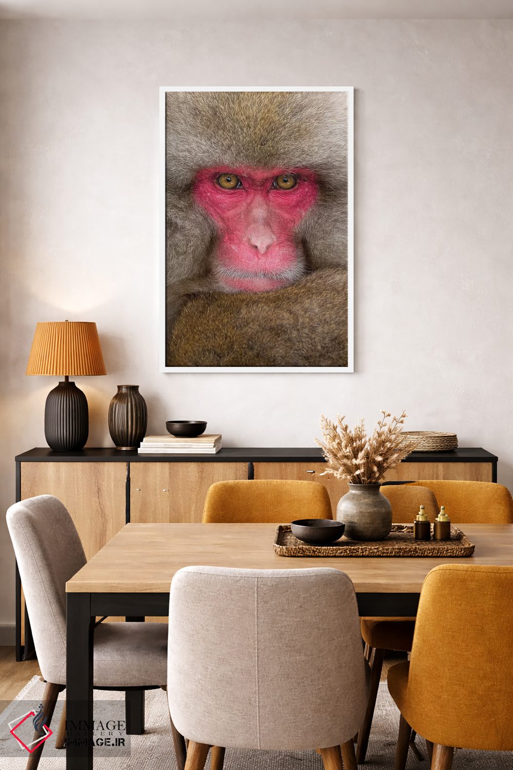 تابلو دکوراتیو تماس چشمی عمودی میمون برفی اثر موگنس تروله - D4W