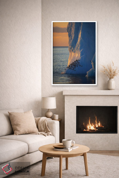 تابلو دکوراتیو پنگوئن های چانه بند روی برج یخی جنوبگان اثر موگنس تروله - D6W