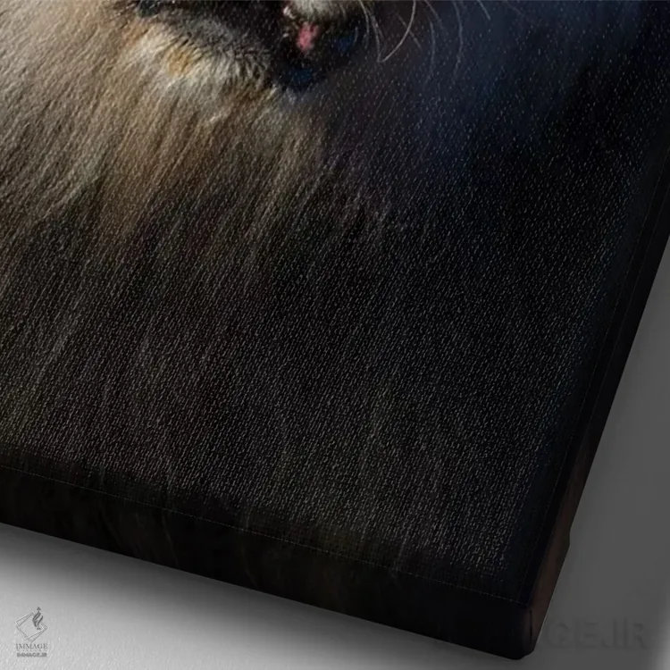 تابلو دکوراتیو شیر با یال سیاه اثر موگنس تروله - نمای نزدیک بافت بوم