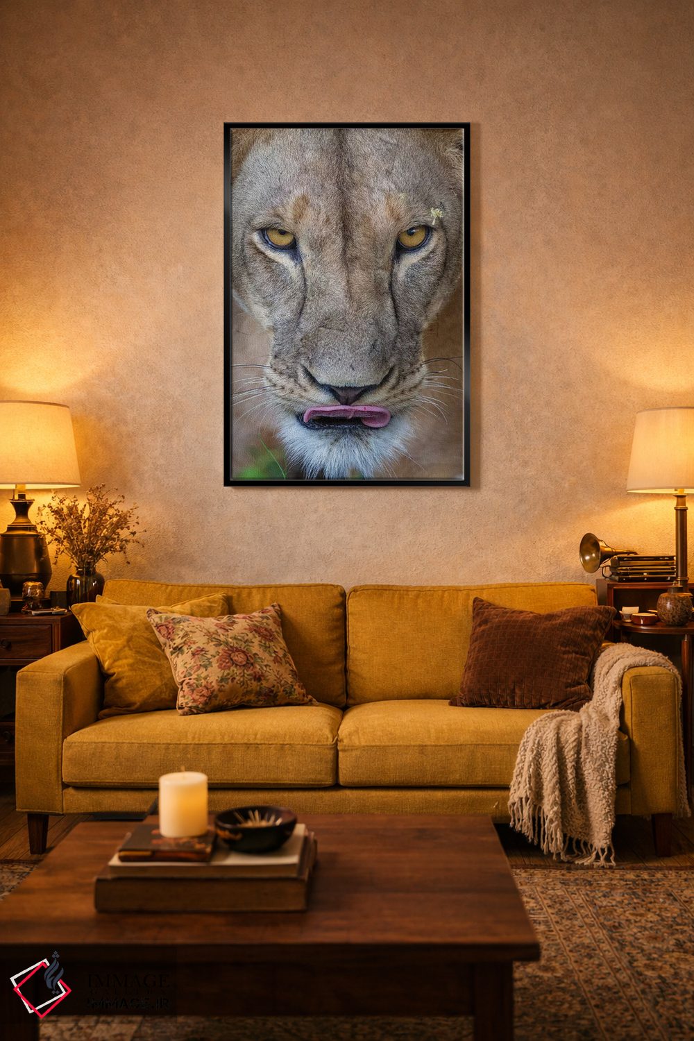 تابلو دکوراتیو شیر ماده با نگاه نافذ کنیا اثر موگنس تروله - D5B