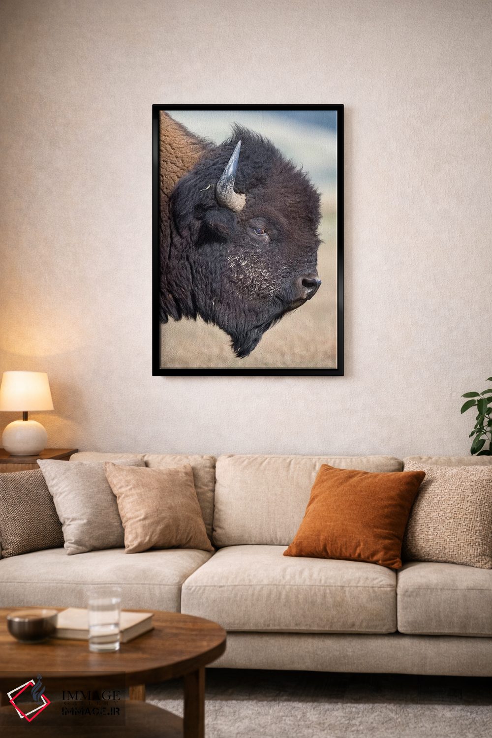تابلو دکوراتیو نمای نیم رخ گاومیش آمریکایی پارک گرند تیتون اثر موگنس تروله - D5B