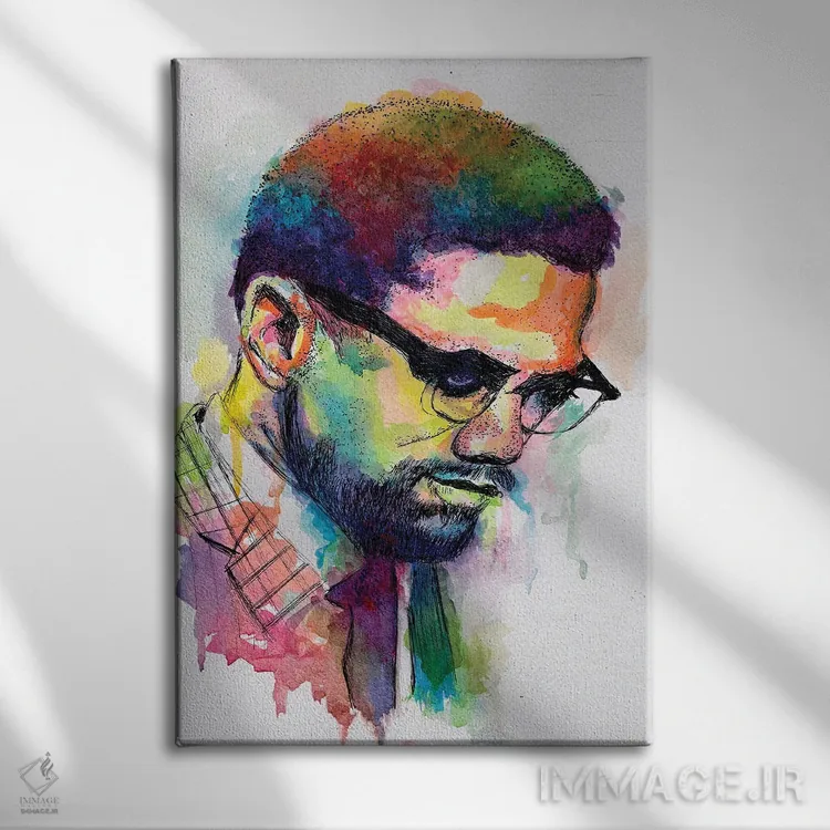 تابلو دکوراتیو مالکوم ایکس اثر مورگان اورتون - نمای روبهرو روی دیوار