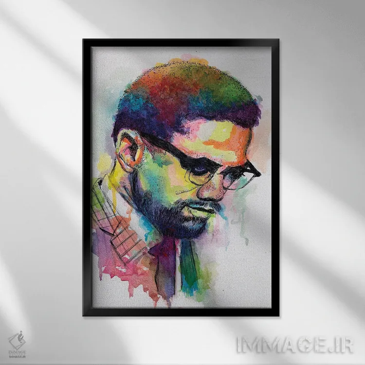 تابلو دکوراتیو مالکوم ایکس اثر مورگان اورتون - نمای قابدار مشکی