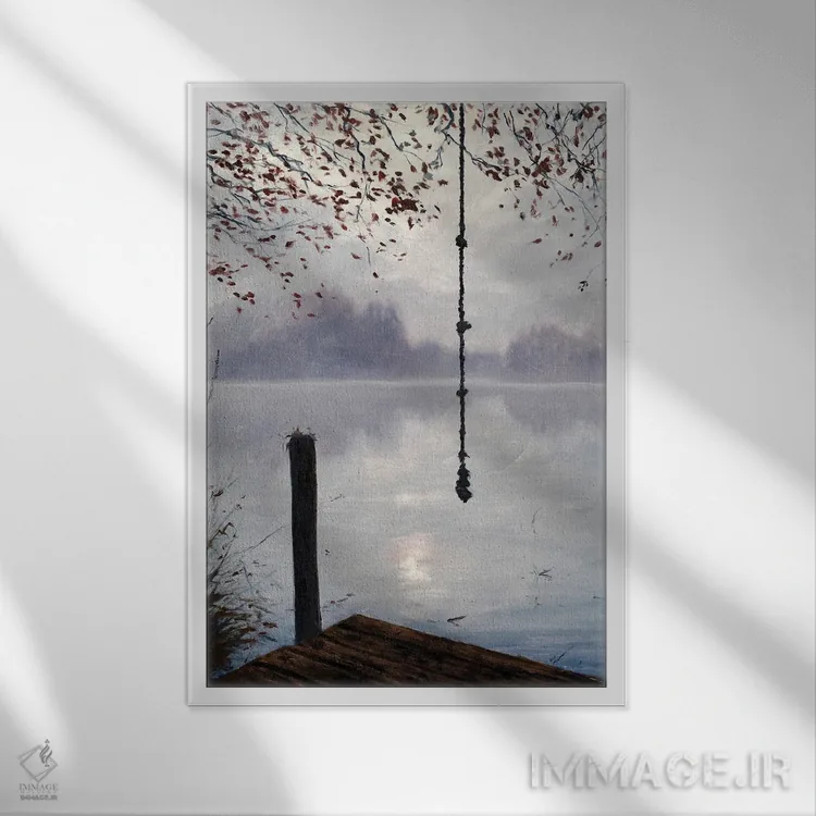 تابلو دکوراتیو تاب طنابی اثر مایکل اورویک - نمای قابدار سفید