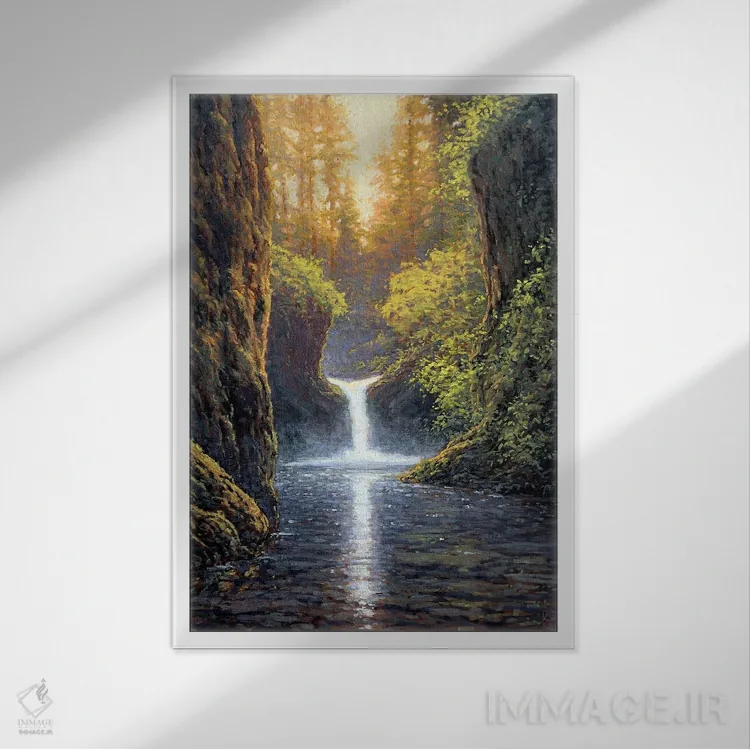 تابلو دکوراتیو آبشار پانچ باول اثر مایکل اورویک - نمای قابدار سفید
