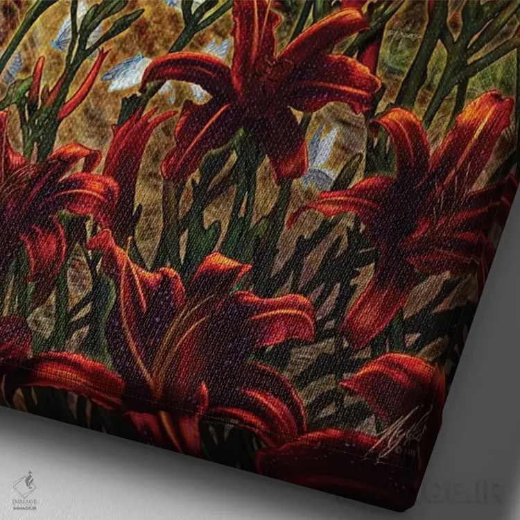 تابلو دکوراتیو سوسن اثر مایلز پینکنی - نمای نزدیک بافت بوم