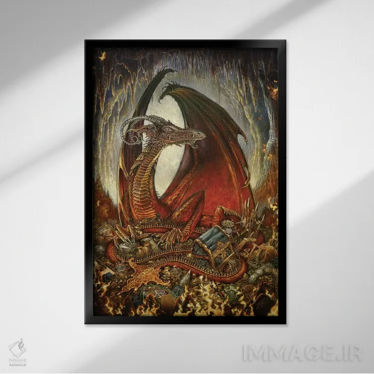 تابلو دکوراتیو اژدهای گنج اثر مایلز پینکنی - نمای قابدار مشکی