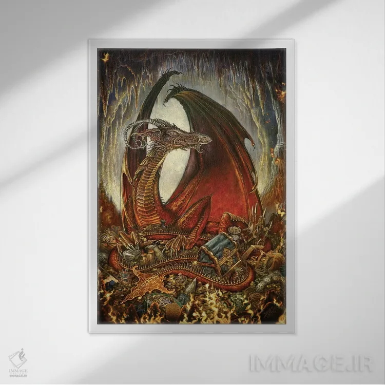 تابلو دکوراتیو اژدهای گنج اثر مایلز پینکنی - نمای قابدار سفید