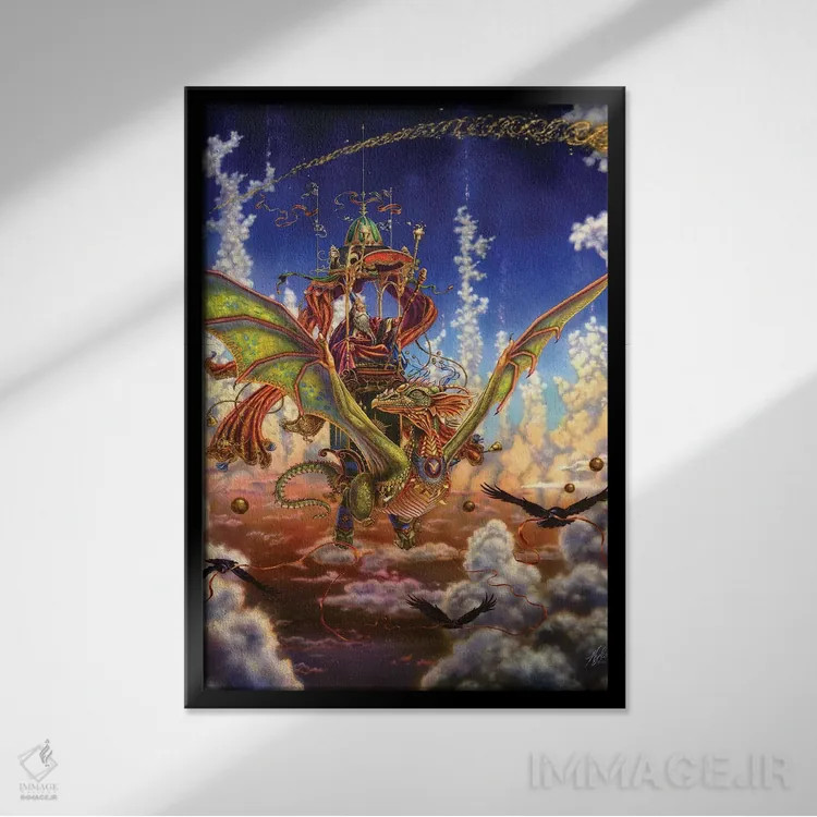 تابلو دکوراتیو پرواز اژدها اثر مایلز پینکنی - نمای قابدار مشکی