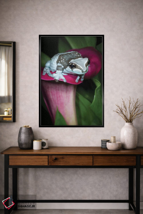 تابلو دکوراتیو قورباغه شیرآبی روی یک گل اثر مارسا پرایور - D1B