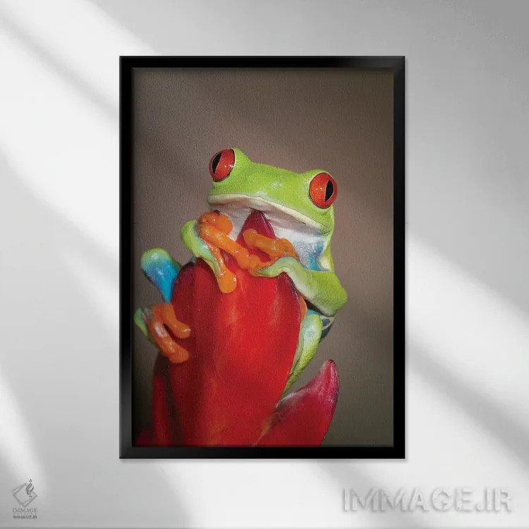 تابلو دکوراتیو قورباغه درختی چشم قرمز - ۱ اثر مارسا پرایور - نمای قابدار مشکی