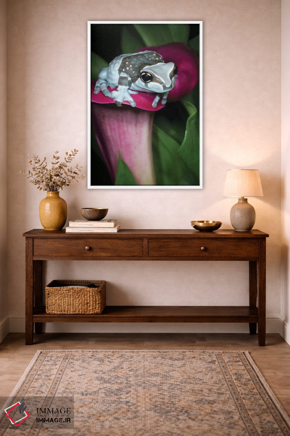 تابلو دکوراتیو قورباغه شیرآبی روی یک گل اثر مارسا پرایور - D2W