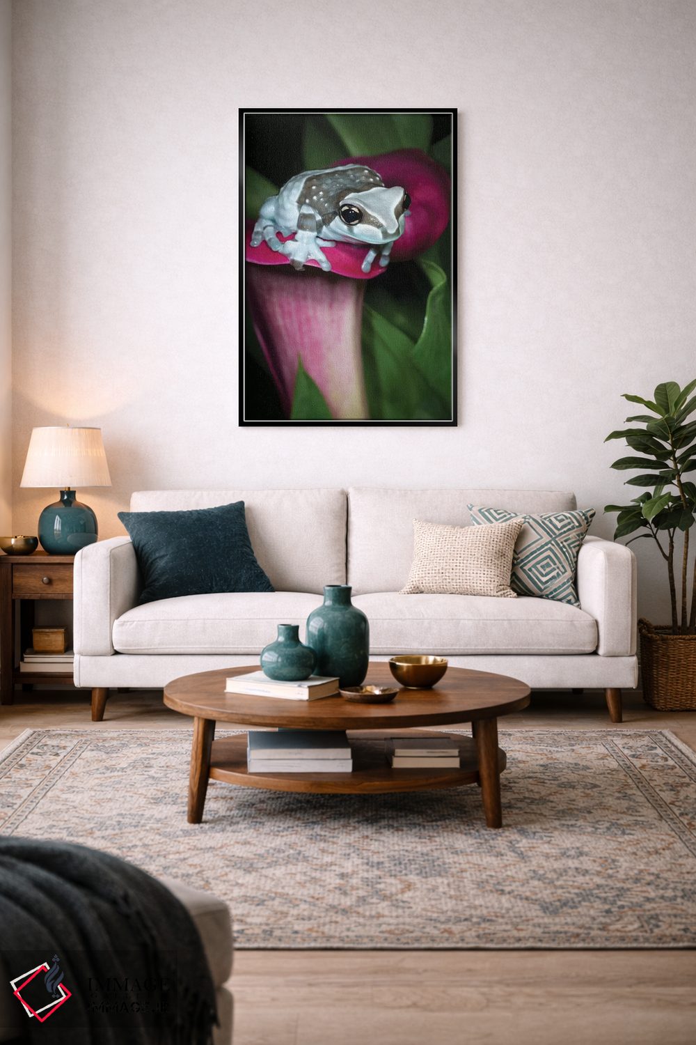 تابلو دکوراتیو قورباغه شیرآبی روی یک گل اثر مارسا پرایور - D6B