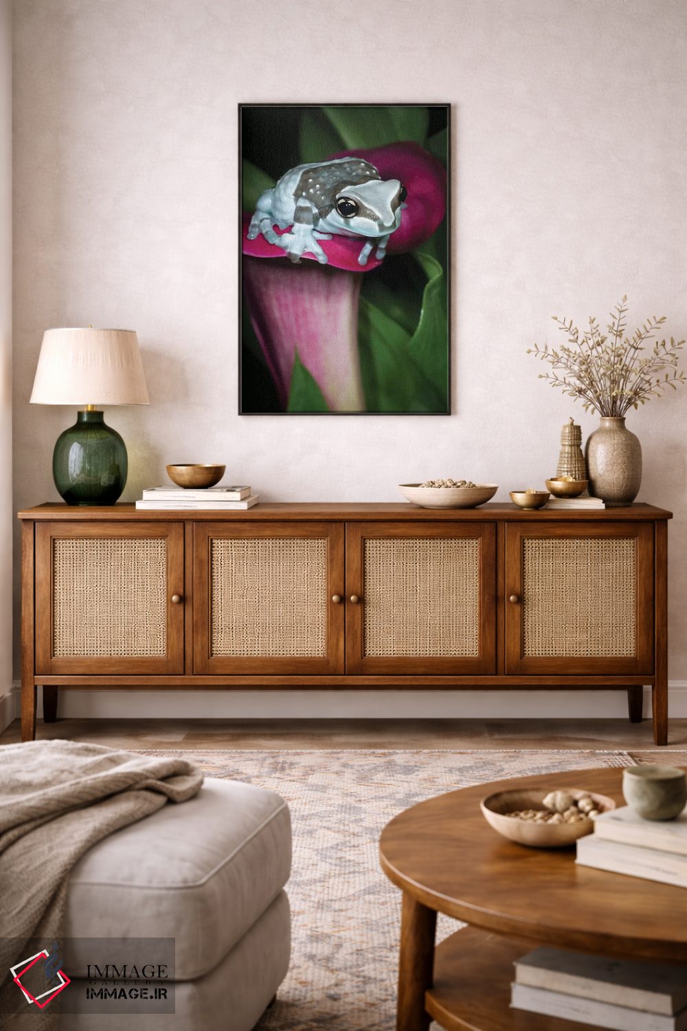 تابلو دکوراتیو قورباغه شیرآبی روی یک گل اثر مارسا پرایور - D5B
