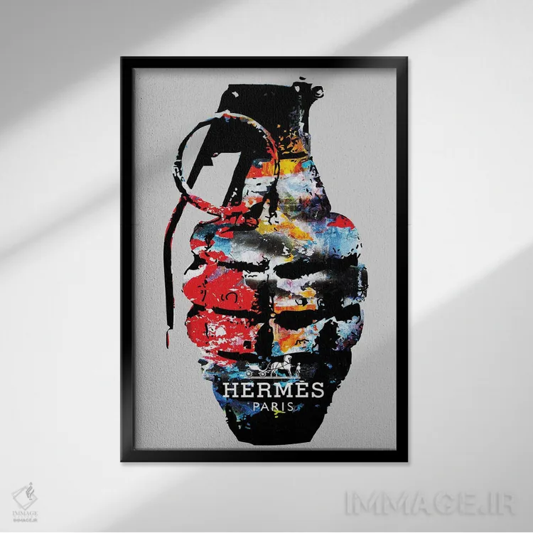 تابلو دکوراتیو نارنجک هرمس اثر مورگان پاسلیه - نمای قابدار مشکی