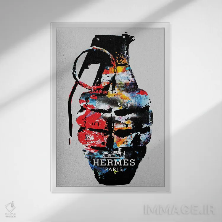 تابلو دکوراتیو نارنجک هرمس اثر مورگان پاسلیه - نمای قابدار سفید